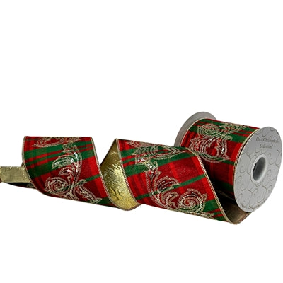 Red/Green Plaid Gold Detail Ribbon 4”X10YD | IR