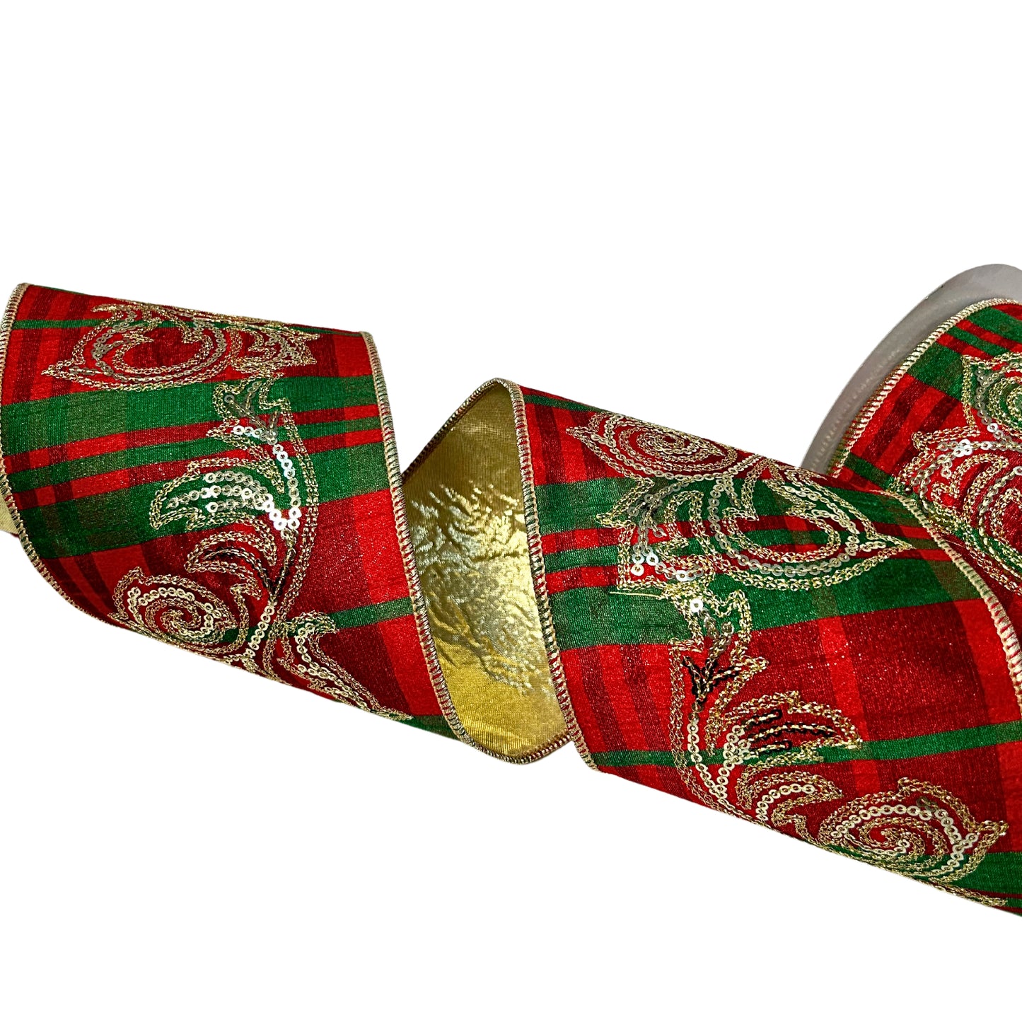 Red/Green Plaid Gold Detail Ribbon 4”X10YD | IR