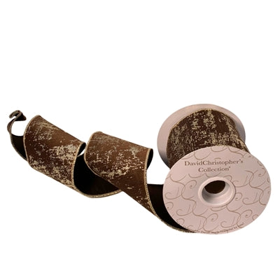 Brown Faux Dupioni Gold Abstract Ribbon 4”X10YD | IR