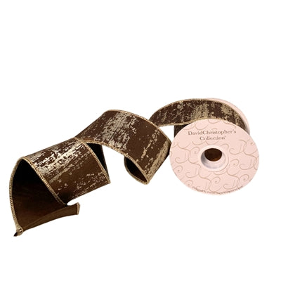 Brown Faux Dupioni Gold Abstract Ribbon 2.5”X10YD | IR