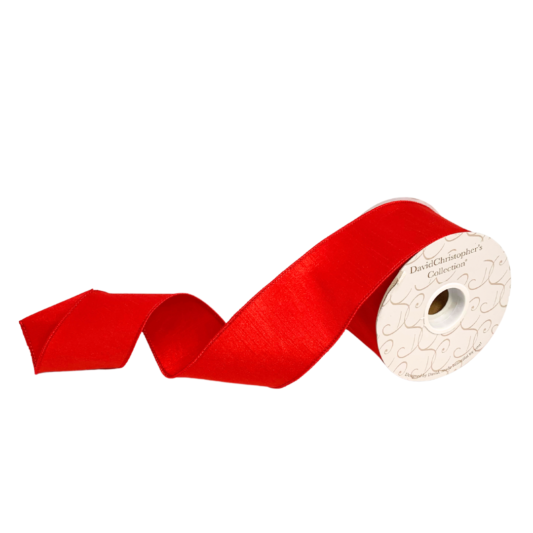 RED FAUX DUPIONI RIBBON 2.5"X10YD (3/48)