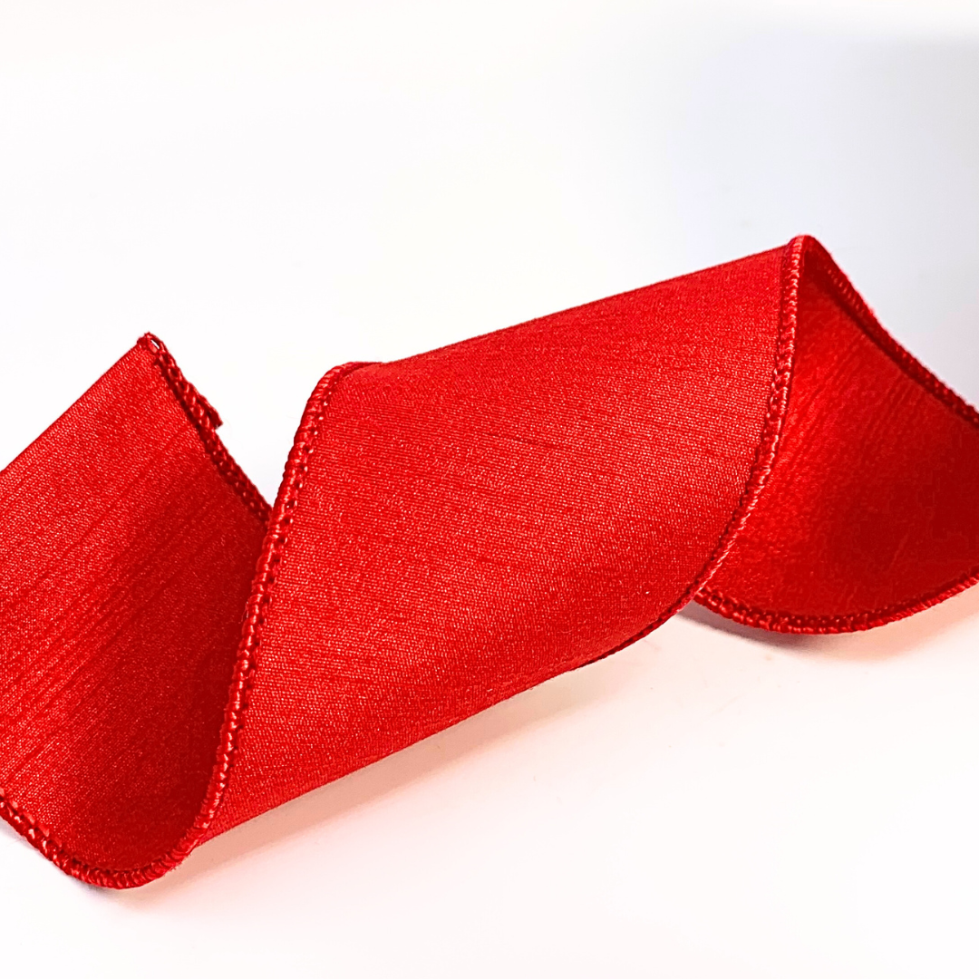RED FAUX DUPIONI RIBBON 2.5"X10YD (3/48)