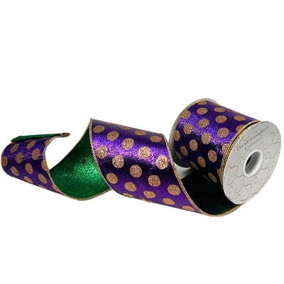 Metallic Mardi Gras Dot Ribbon 4”X10YD | IR