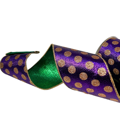Metallic Mardi Gras Dot Ribbon 4"X10YD | IR
