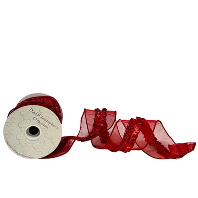 Red Sheer Red Ruffle Center Ribbon 4”X10YD | IR