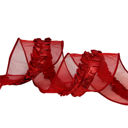 Red Sheer Red Ruffle Center Ribbon 4”X10YD | IR