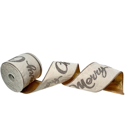 Plush Ivory Velvet "Merry Christmas" Ribbon 4"X10YD | IR