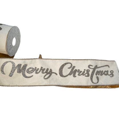 Plush Ivory Velvet "Merry Christmas" Ribbon 4"X10YD | IR