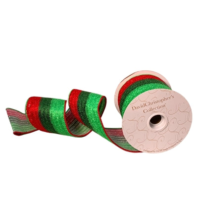 Fuzzy Red/Green/Lime Stripe Ribbon 4"X10YD | IR