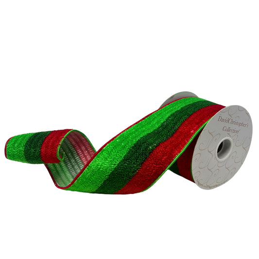 Fuzzy Red/Green/Lime Stripe Ribbon 4"X10YD | IR
