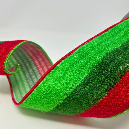 Fuzzy Red/Green/Lime Stripe Ribbon 4"X10YD | IR