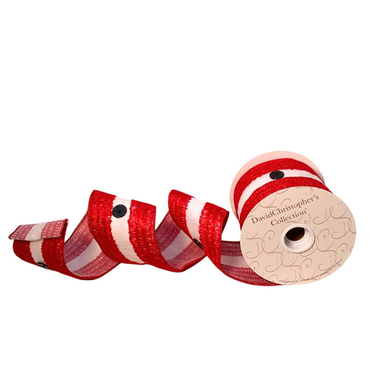 Red Fuzzy White Center Button Ribbon 4"X10YD | IR