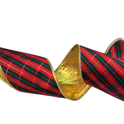 Red/Green/Black Gold Back Plaid Ribbon 4”X10YD| IR