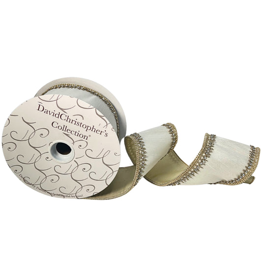 Shine Bright Diamond Trim Ivory Faux Satin Ribbon 4”X10YD | IR