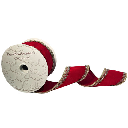Shine Bright Diamond Trim Red Faux Satin Ribbon 4” x 10yd | IR
