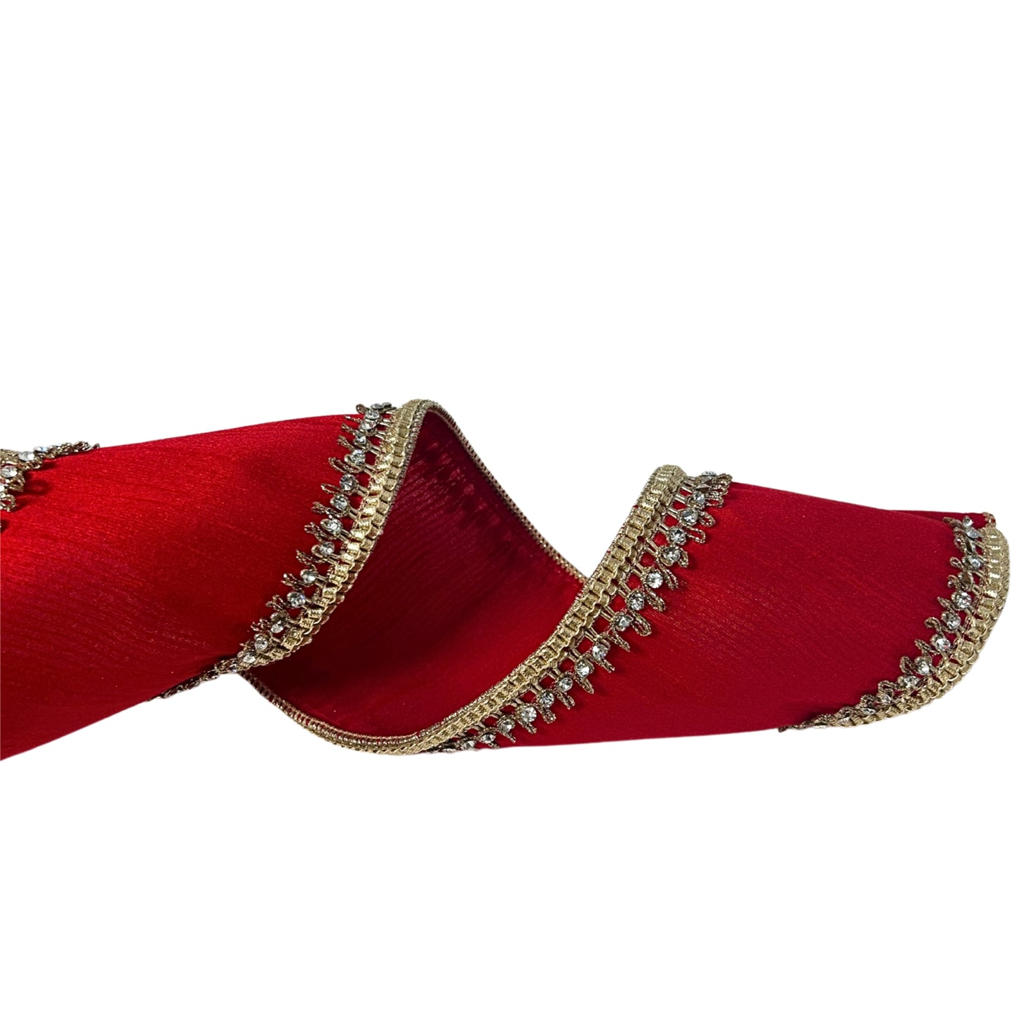 Shine Bright Diamond Trim Red Faux Satin Ribbon 4” x 10yd | IR
