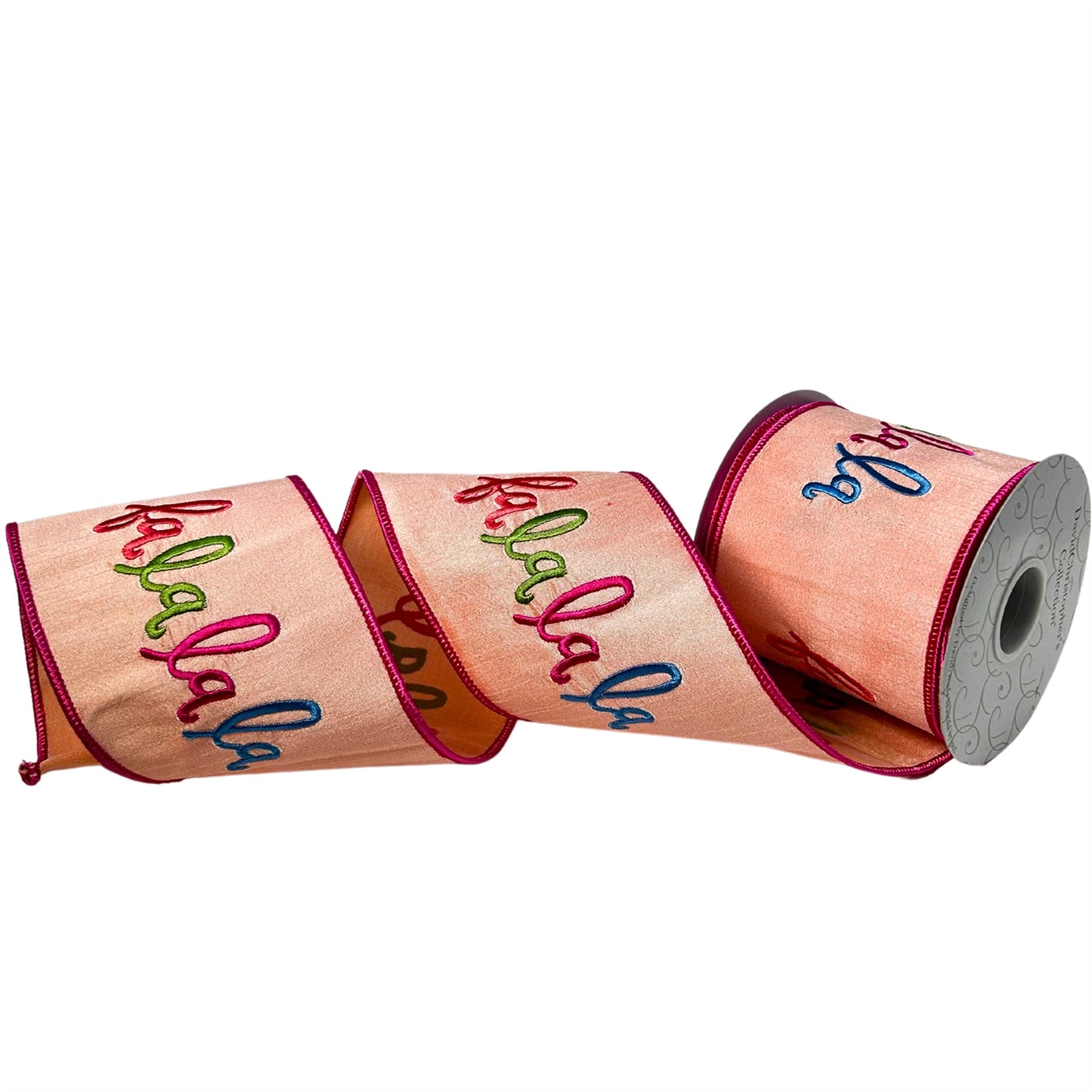 Peach Faux Dupioni Multi Color Fa La La La Ribbon 4” x 10yd | IR