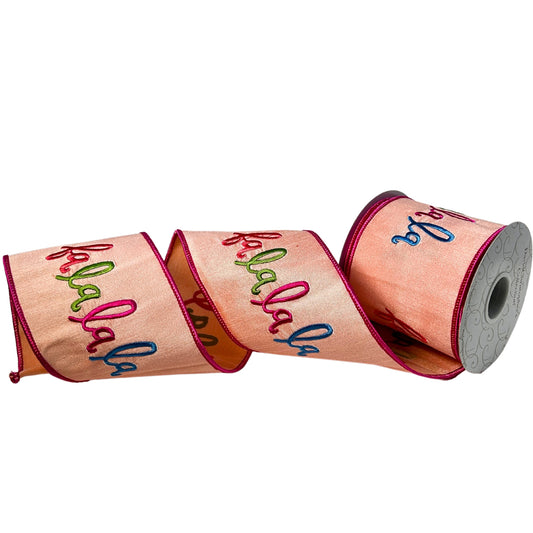 Peach Faux Dupioni Multi Color Fa La La La Ribbon 4” x 10yd | IR