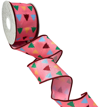 Pink Faux Dupioni Multi Color Tree Ribbon 2.5”X10YD | IR