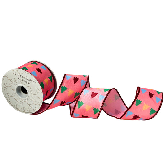 Pink Faux Dupioni Multi Color Tree Ribbon 2.5”X10YD | IR