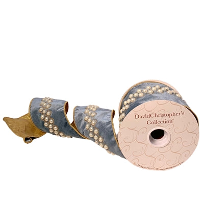 Aqua Velvet Pearl Center Ribbon 4"X10YD | IR