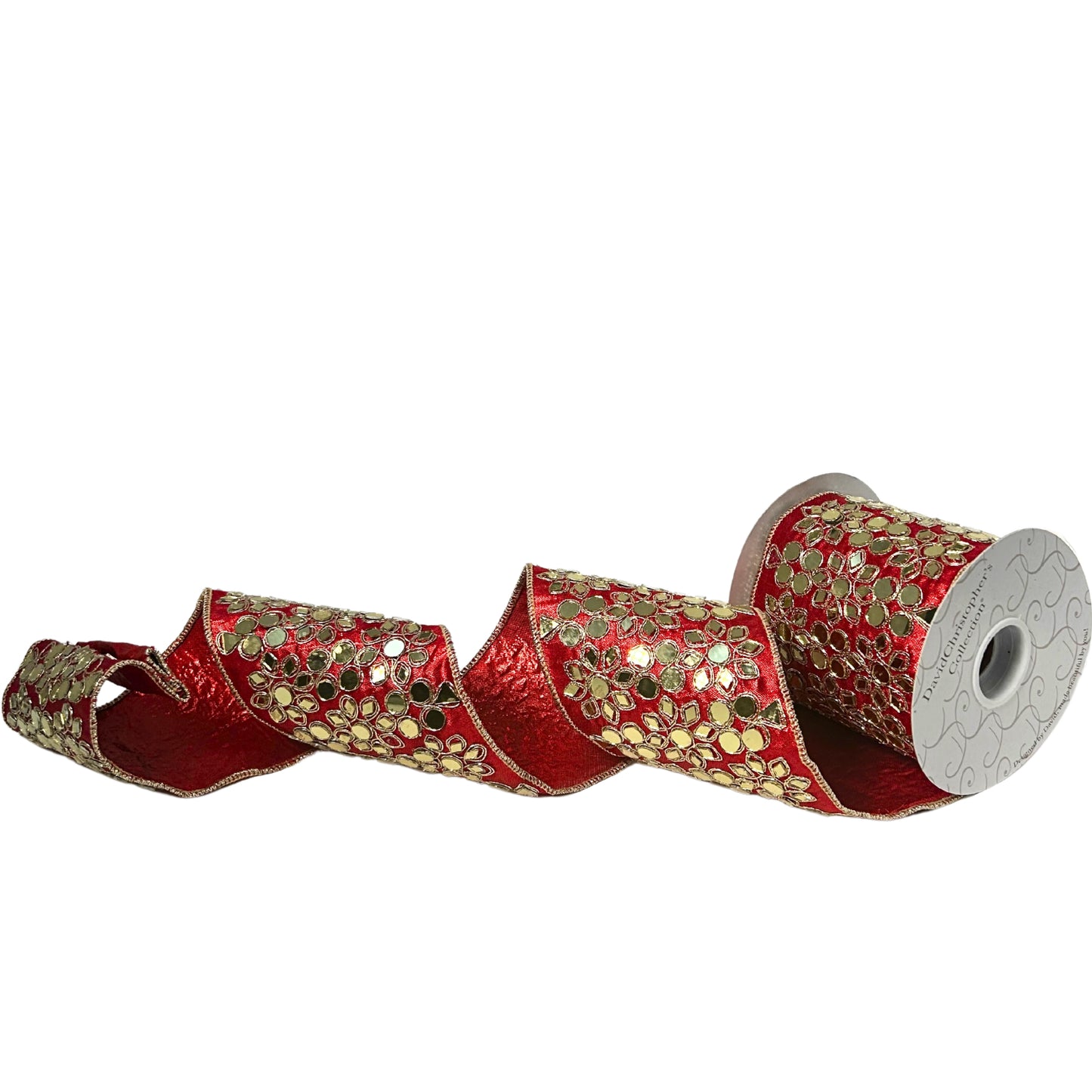 Metallic Red Faux Satin with Gold Mirror Pattern Ribbon 4”X10YD | IR