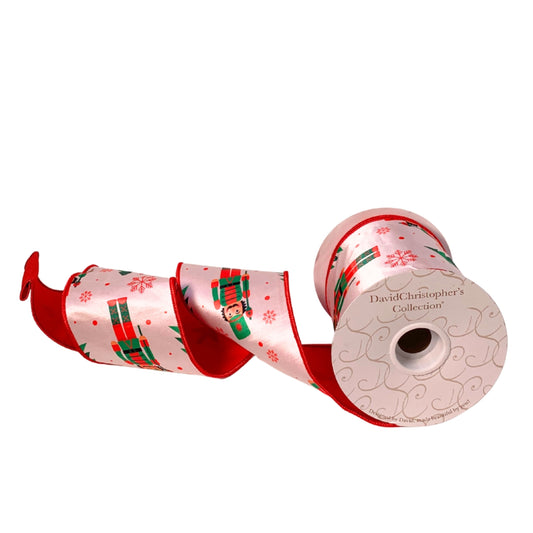 White Faux Satin Nutcracker Christmas Tree Ribbon 4”X10YD | IR