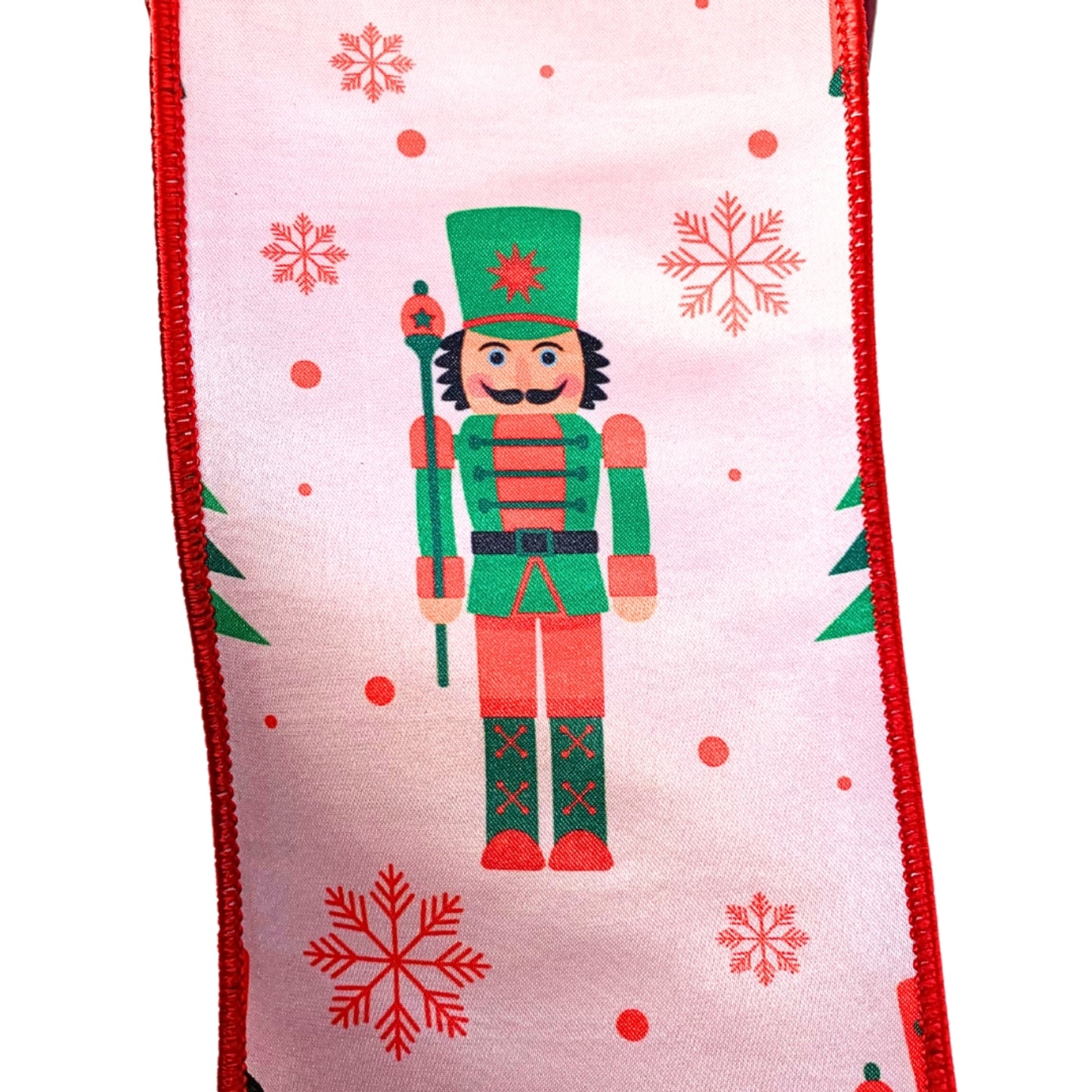 White Faux Satin Nutcracker Christmas Tree Ribbon 4”X10YD | IR