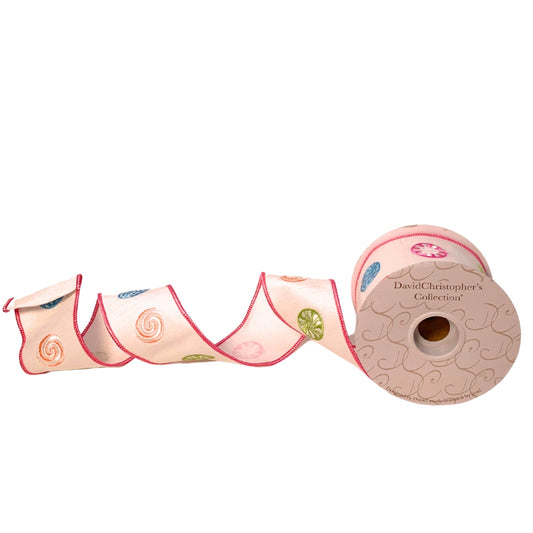 White Faux Dupioni Ribbon w/ Multi Color Candies 2.5" x 10yd | IR