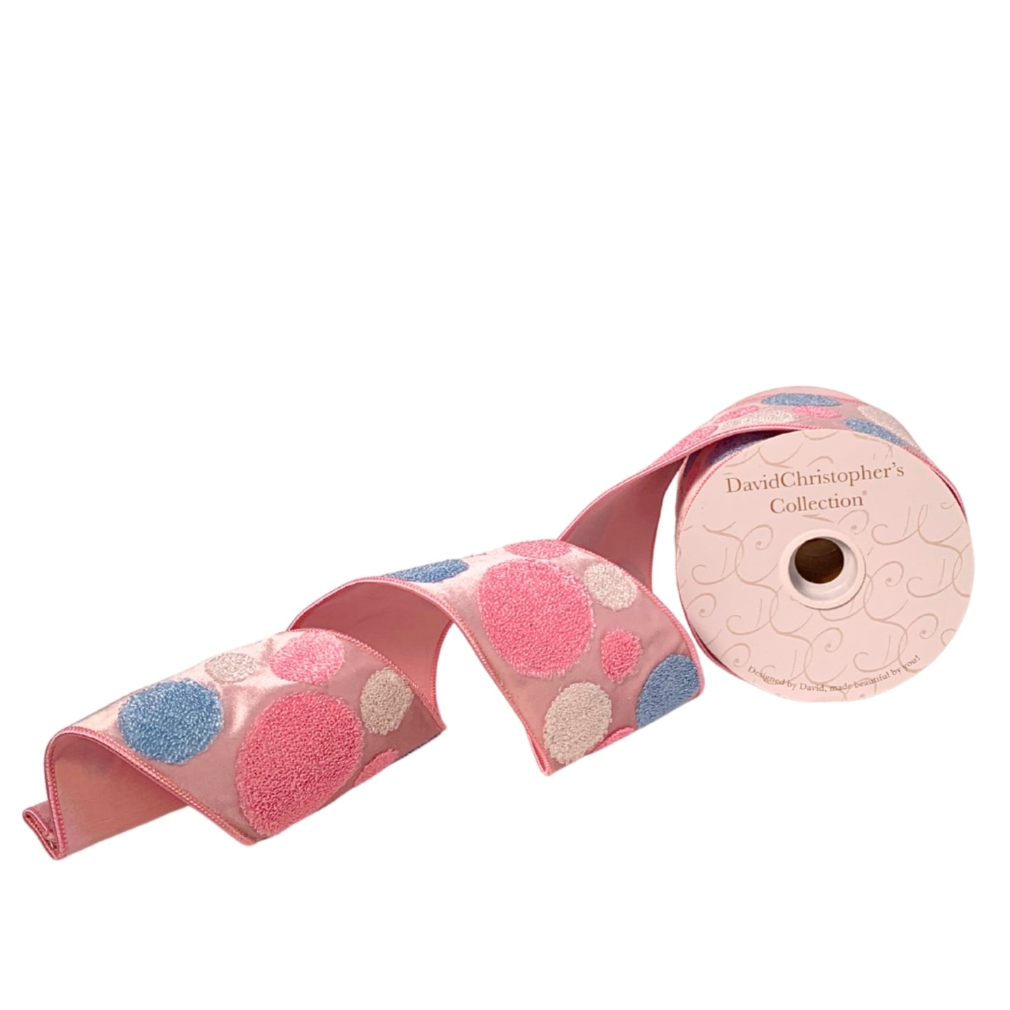 Pink Velvet w/ Fuzzy Pink/White/Blue Dot Ribbon 4” x 10yd | IR