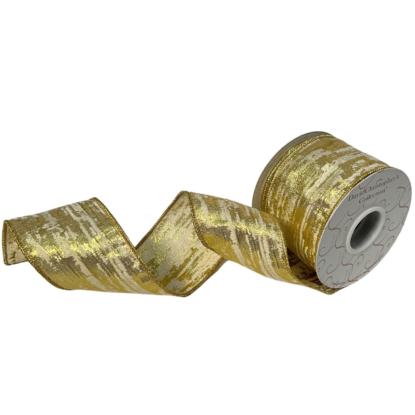 Metallic Gold White Abstract Ribbon 2.5"X10YD | IR