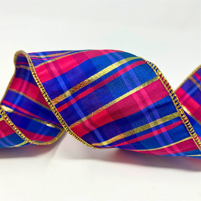 Bold Stripe Plaid 2.5"X10 YD -Pink / Blue Ribbon | IR