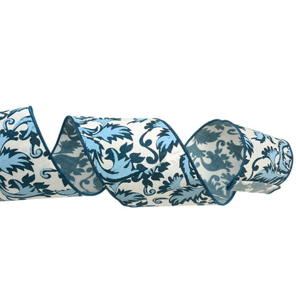 Elegant Acanthus Faux Canvas Ribbon 4"X 10YD-Blue/White Ribbon | IR