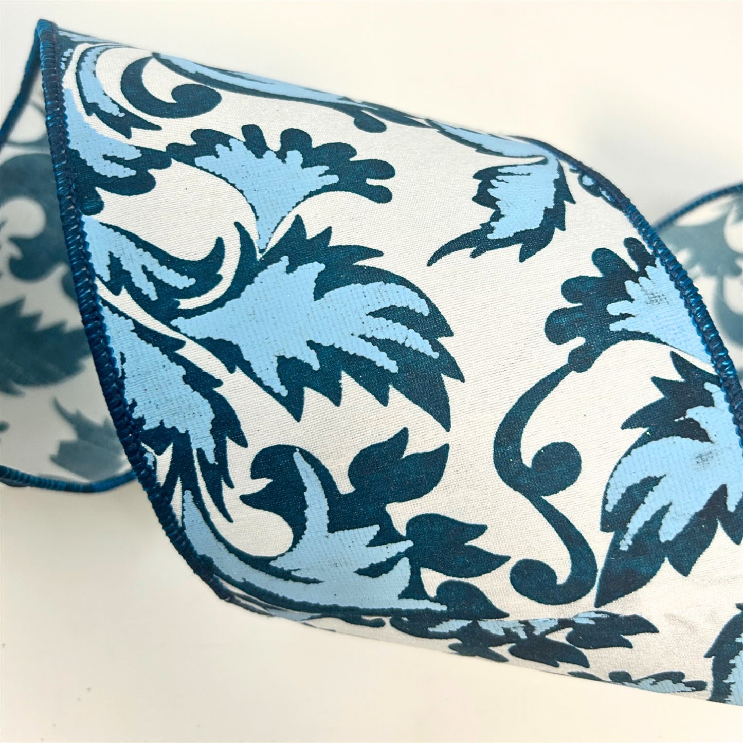 Elegant Acanthus Faux Canvas Ribbon 4"X 10YD-Blue/White Ribbon | IR
