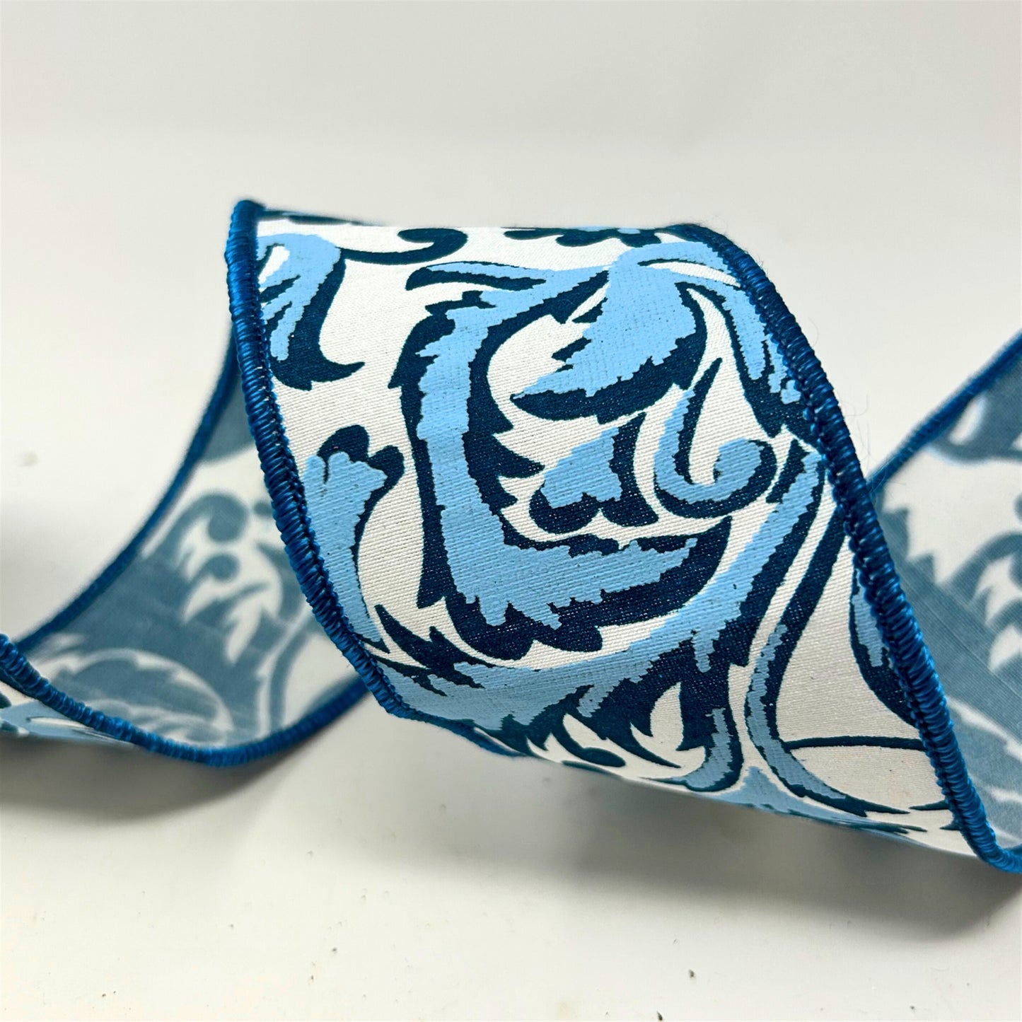 Elegant Acanthus Faux Canvas Ribbon 2.5"X 10YD-Blue/White Ribbon | IR
