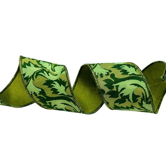 3 Yards--Elegant Acanthus Faux Canvas Ribbon 2.5''X 10YD-Green Ribbon