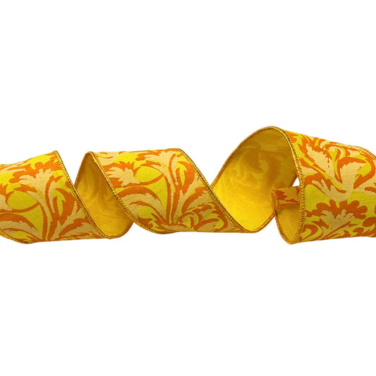 5 YARDS--Elegant Acanthus Faux Canvas Ribbon 2.5''X 5YD-Yellow/Orange Ribbon