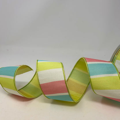 Spring Block Pattern 2.5'' X 10YD - Green/Blue/Pink Ribbon  | IR