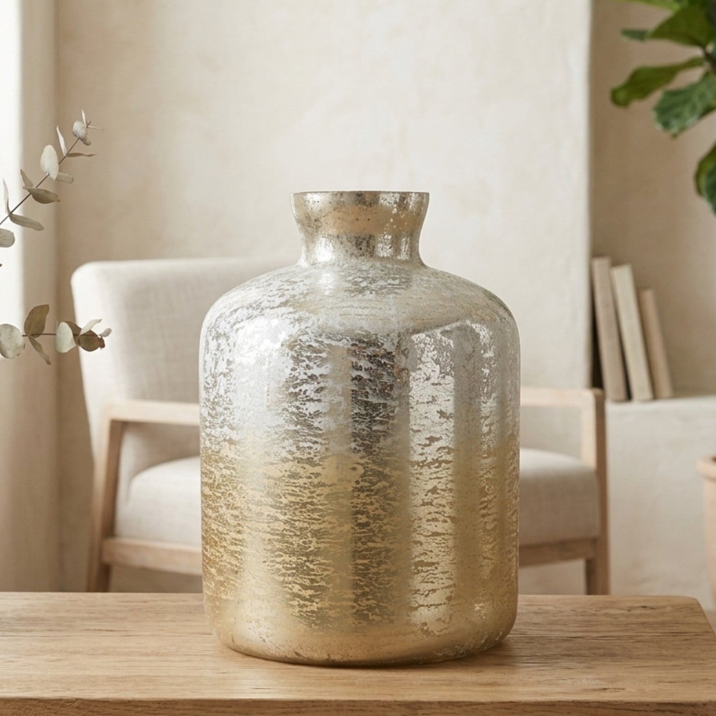 Foil Glass Vase Platinum Vase 11" H x 8.5" Dia | SB