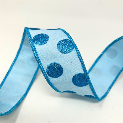 1.5'' X10 YD Blue Ribbon with Glitter Dots Ribbon | IR