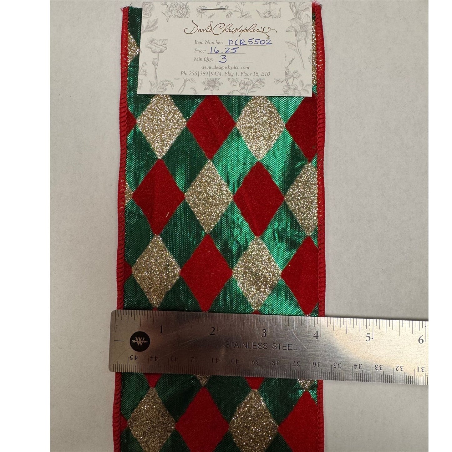 Red/Green/Gold Diamond Print Ribbon 4" x 10yd | IR