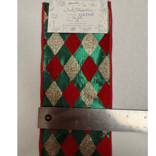 Red/Green/Gold Diamond Print Ribbon 4" x 10yd | IR