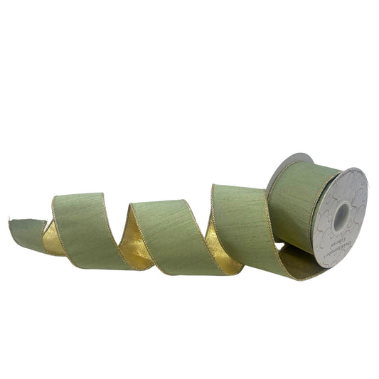 Sage Faux Dupioni Ribbon w/ Gold back 2.5” x 10yd | IR