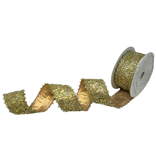 Elaborate Jeweled Design on Metallic Rose Gold Ribbon 3” x 5yd | IR