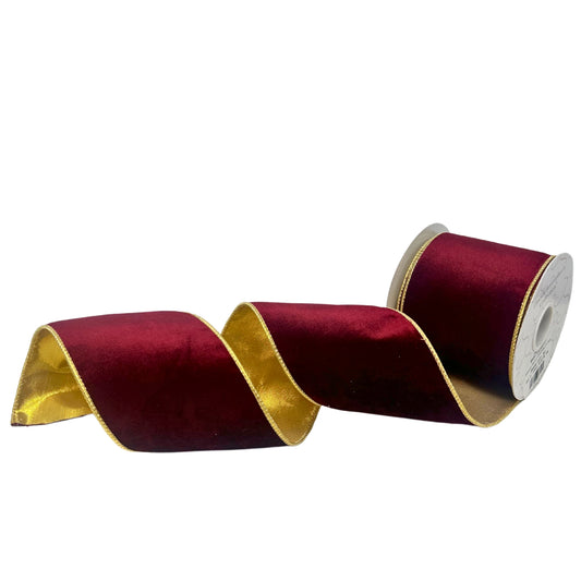 Burgundy Velvet Ribbon w/ Gold Edge 4” x 10yd | IR
