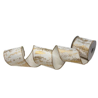 Metallic Gold Abstract on White Ribbon 4" x 10yd | IR