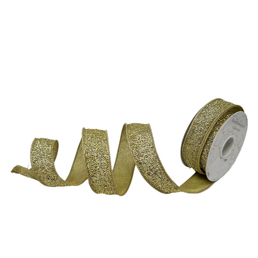 Gold Metallic Tinsel Ribbon w/ Champagne Metallic back 1.5” x 10yd | IR