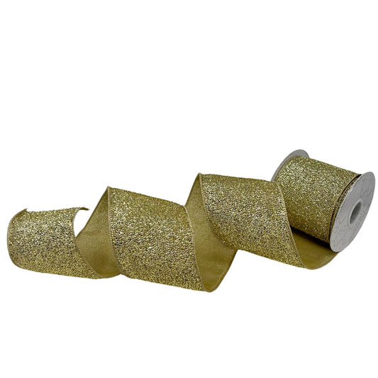 Gold Metallic Tinsel Ribbon w/ Champagne Metallic back 4” x 10yd | IR