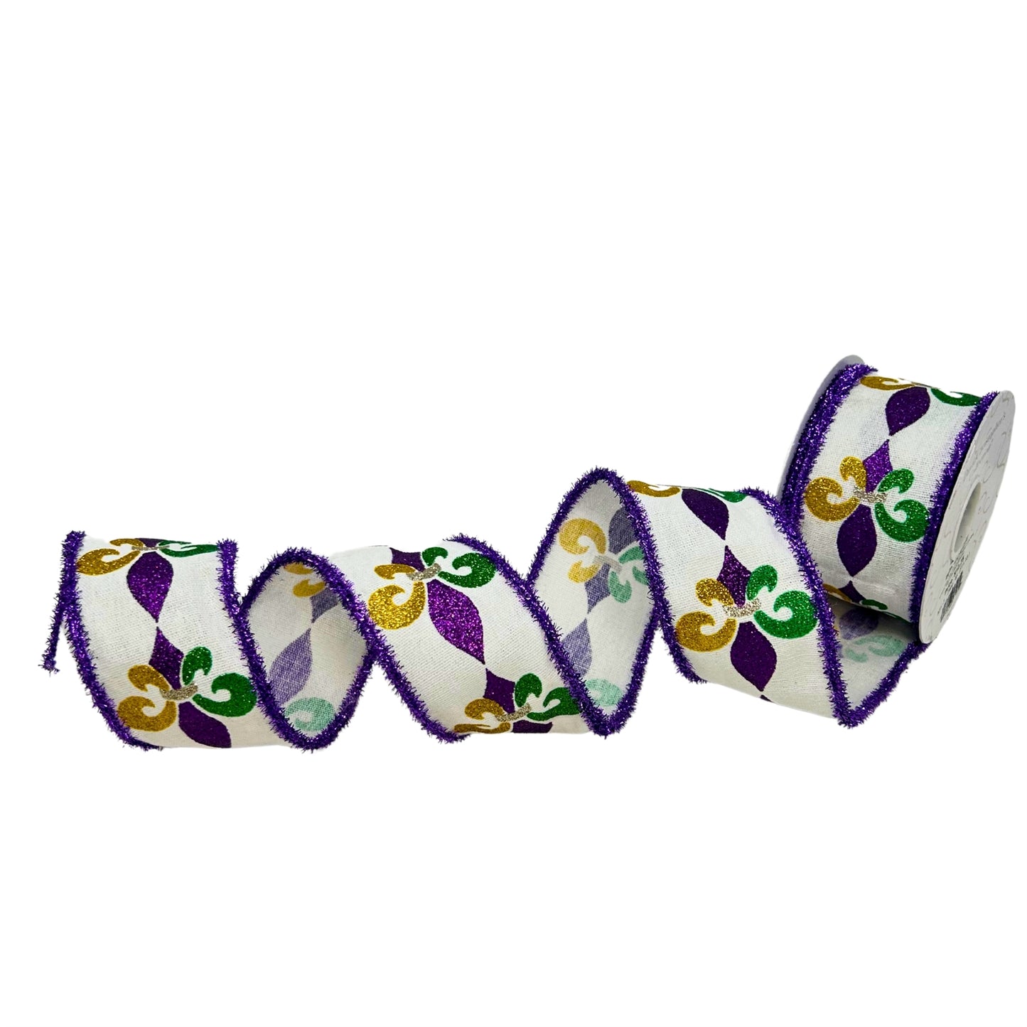 Mardi Gras Fleur-De-Lis Glitter Print Ribbon 4” x 10yd | IR