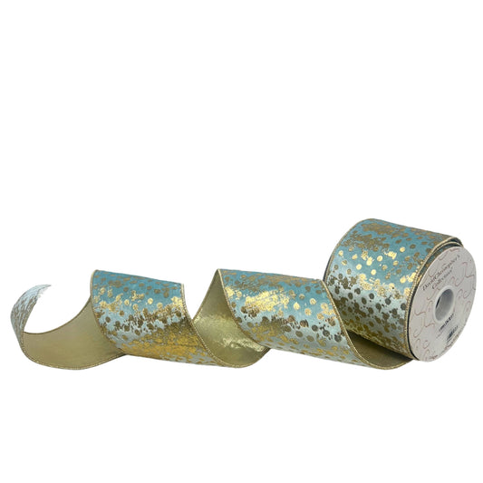 Aqua Velvet Ribbon w/ Gold Abstract Design 4" x 10yd | IR